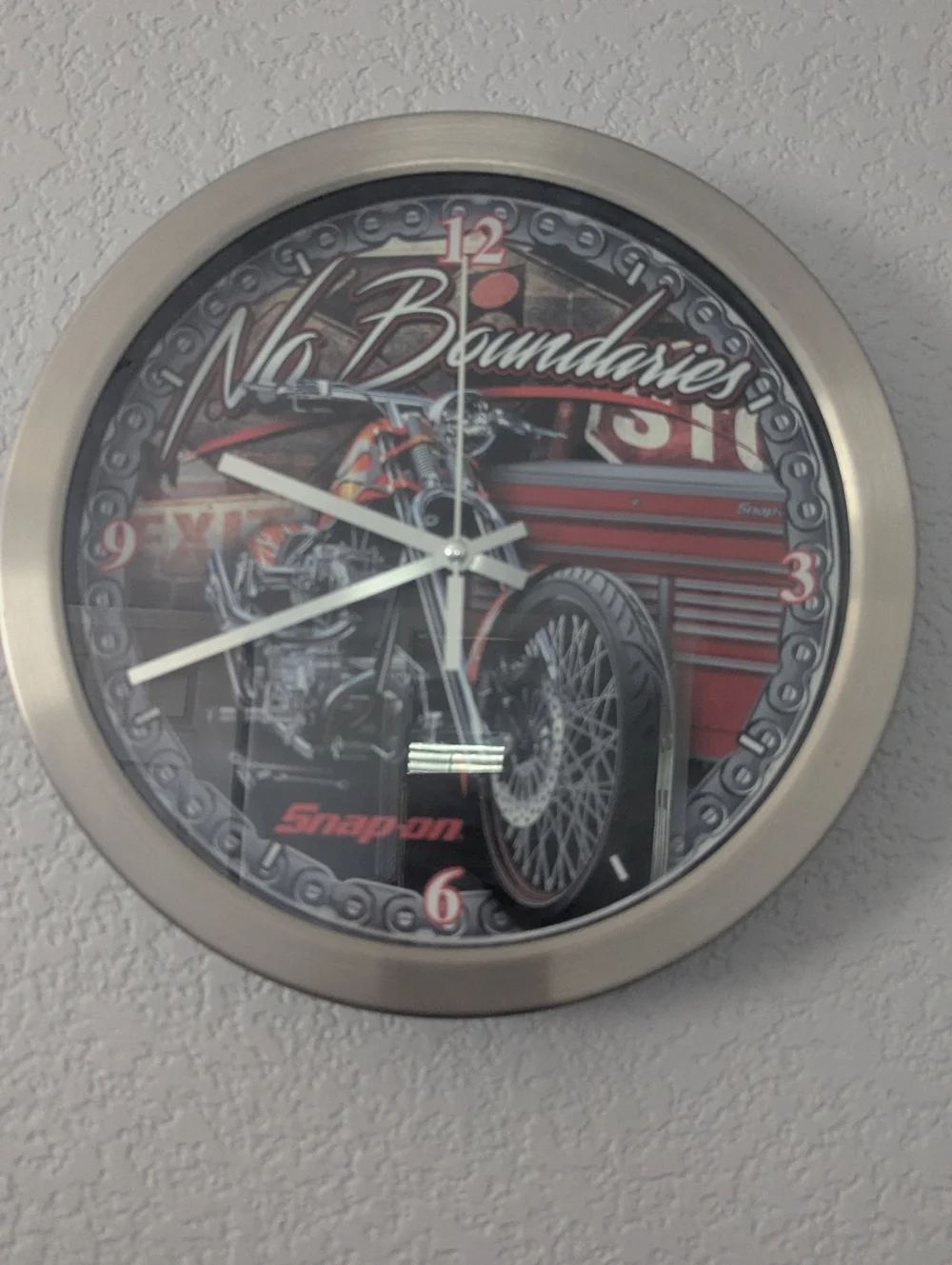 Snap On Round Wall Clock Motorcycle No Boundaries